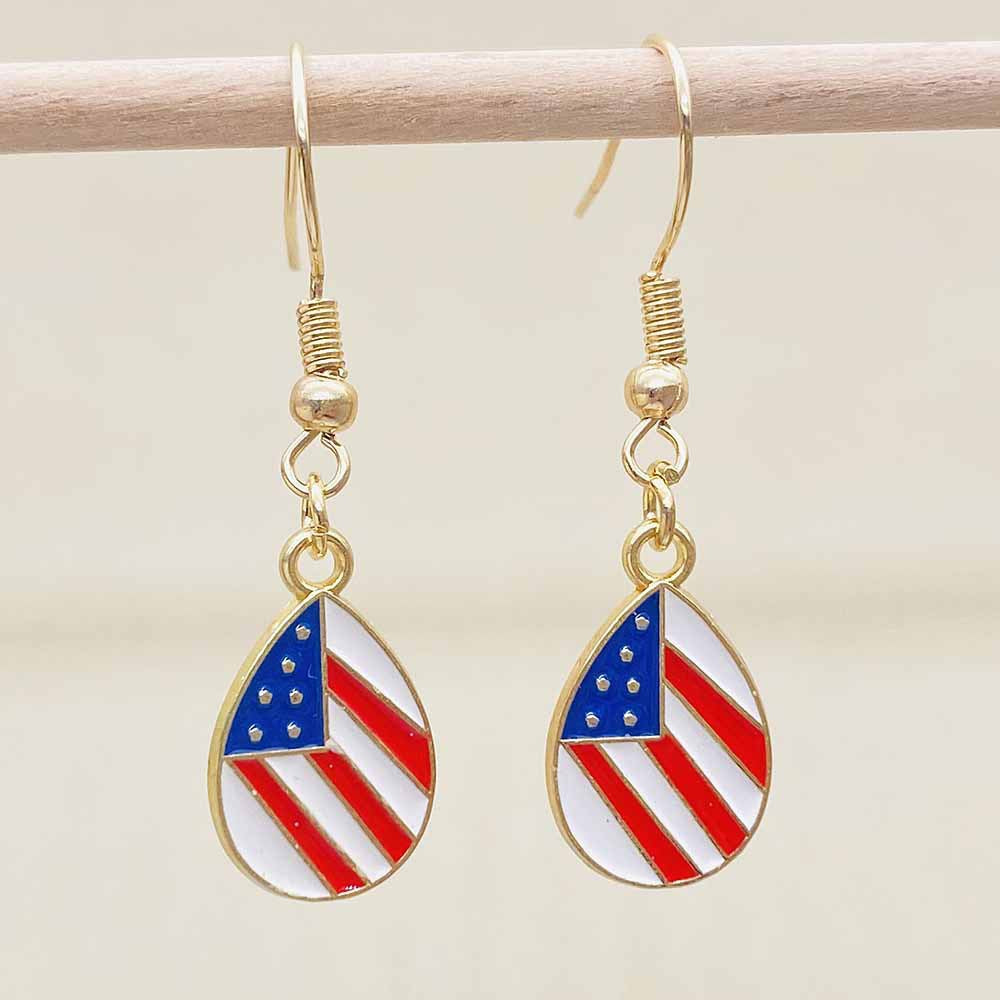 Women's filigree drop earrings with enameled flag pendants and metal hook closure Bowlift
