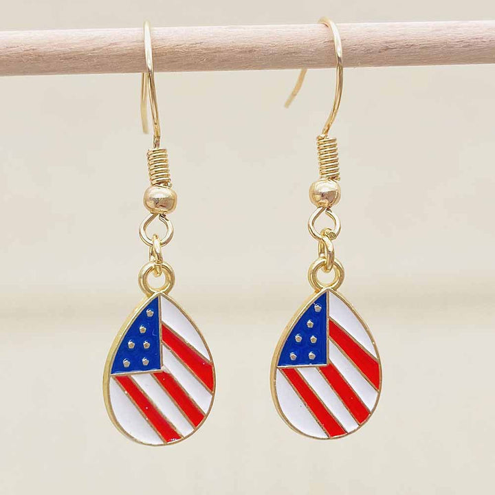 Women's filigree drop earrings with enameled flag pendants and metal hook closure Bowlift