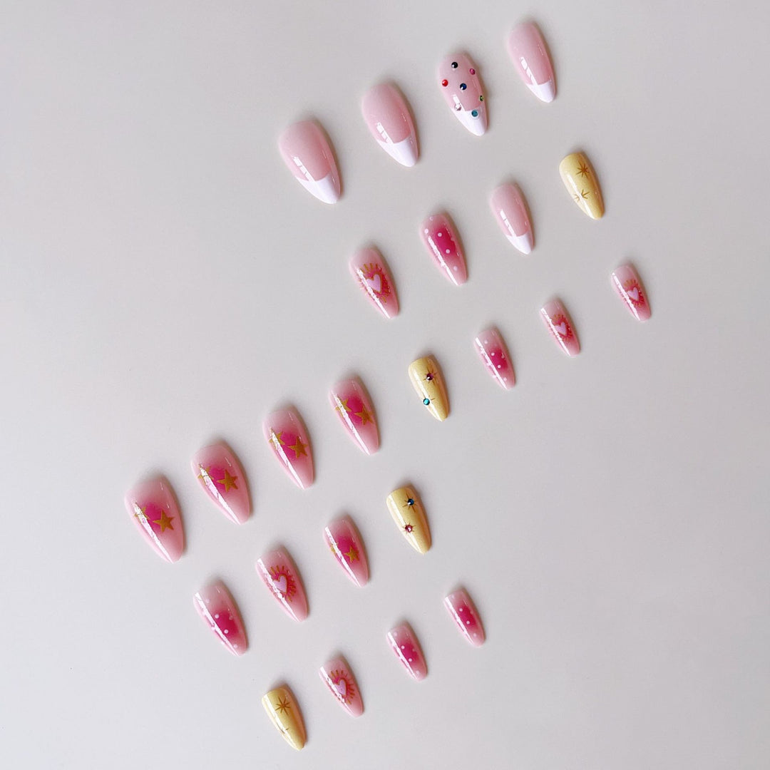 Artificial nail set with creative 3D designs and glitter accents Bowlift