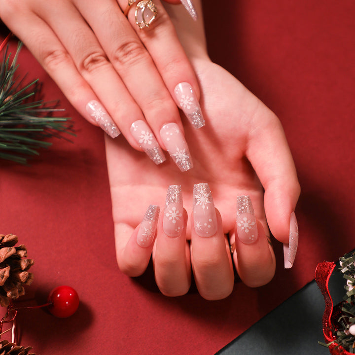 Glittering artificial acrylic nails with Christmas motifs Bowlift