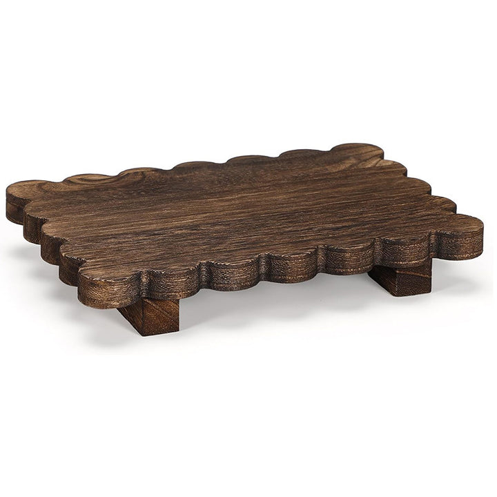 Scalloped reclaimed wood display pedestal for candles and succulents Bowlift