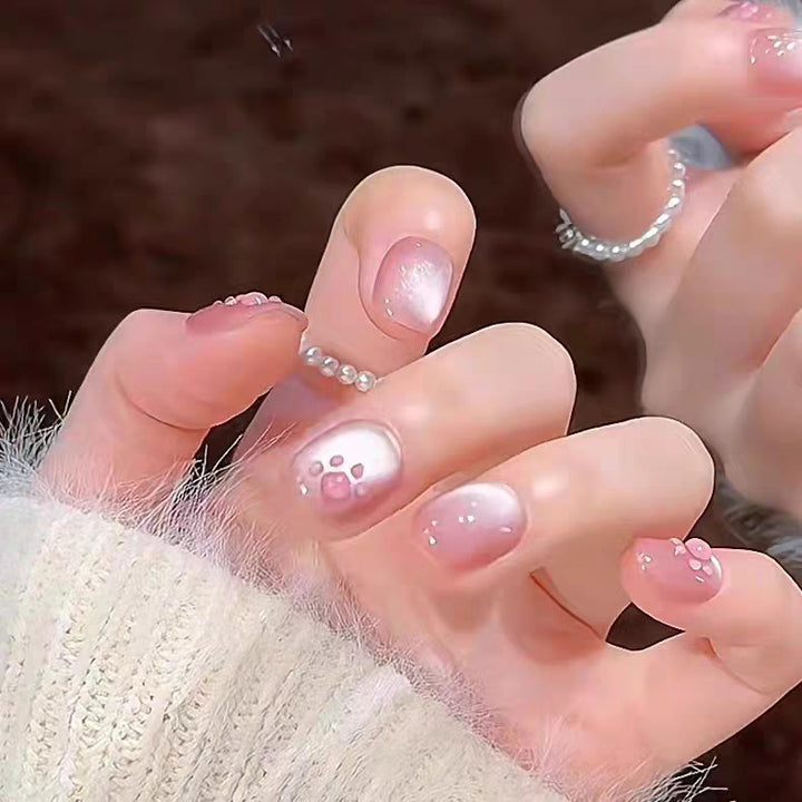 Artistic Press-On Nail Set with Floral Accent Designs Bowlift