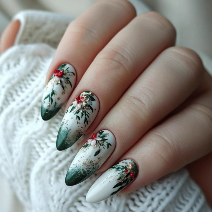 Festive artificial nails in Christmas design Bowlift
