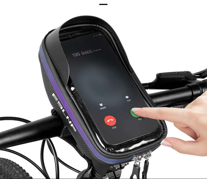 hard shell waterproof handlebar phone bag with touchscreen mount Bowlift