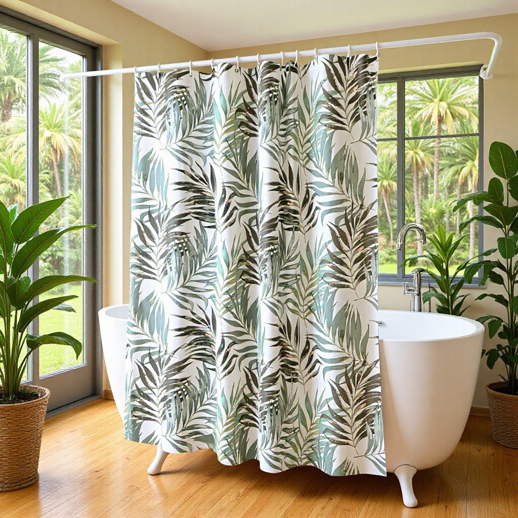 Tropical Leaf Design Shower Curtain Bowlift