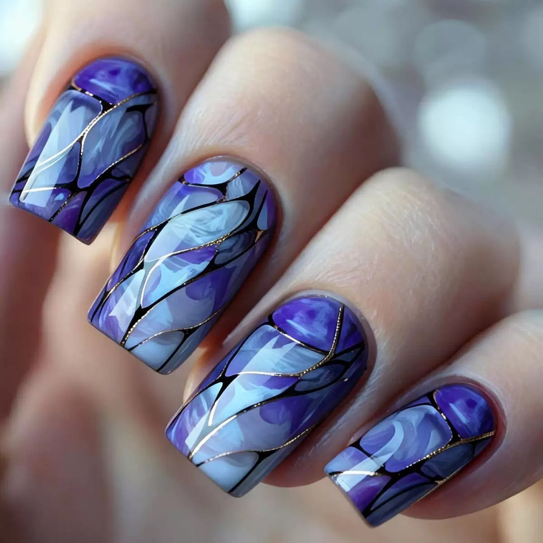 Acrylic nail set with luxurious marble design and elegant accents Bowlift