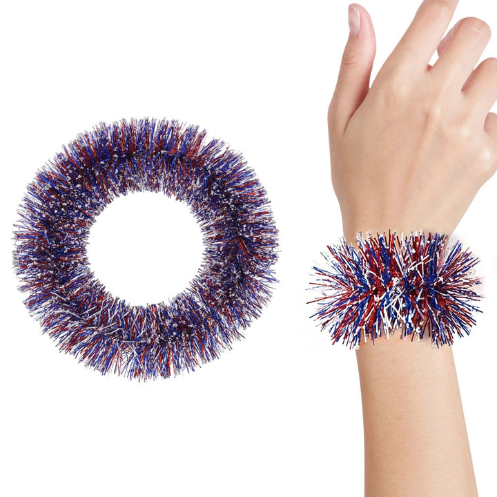 Unisex nan patriotic tinsel pom pom wristband bracelet with star confetti Bowlift