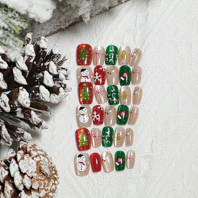 Festive Holiday-Themed Press-On Nail Art Set Bowlift