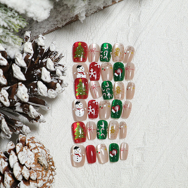 Festive Holiday-Themed Press-On Nail Art Set Bowlift