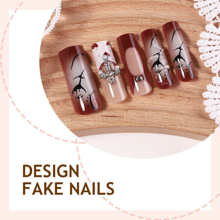 Artificial nail set with romantic flower and heart designs Bowlift