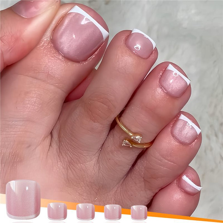 Elegant French Tip Press-On Toenails Bowlift