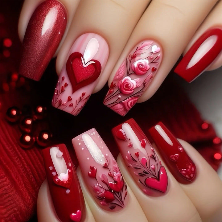 Romantic Floral Heart Nail Art Extensions Bowlift