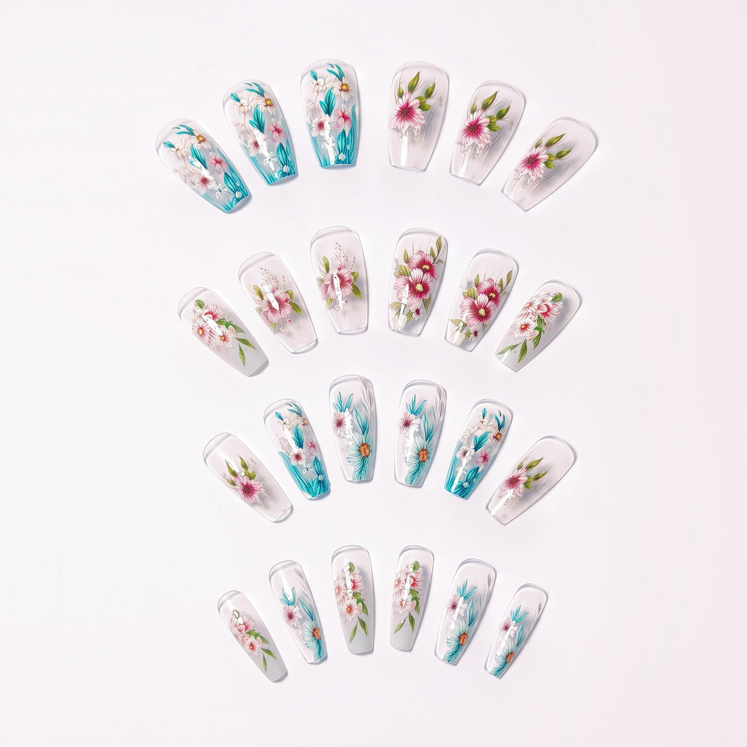 Floral Gel Nail Art Design Bowlift