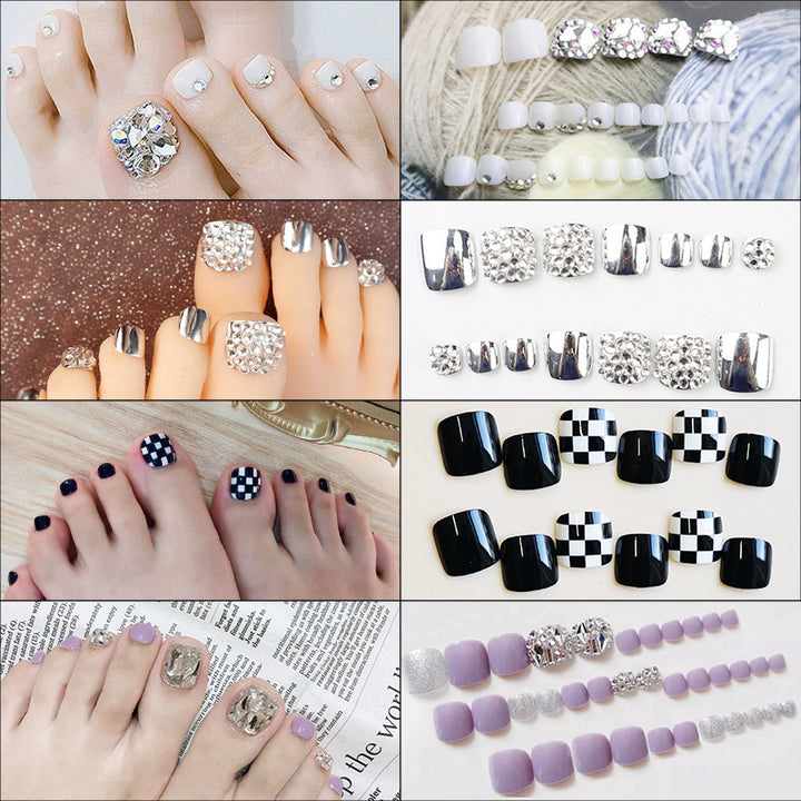 Premium Decorative Rhinestone Press-On Toe Nails Bowlift