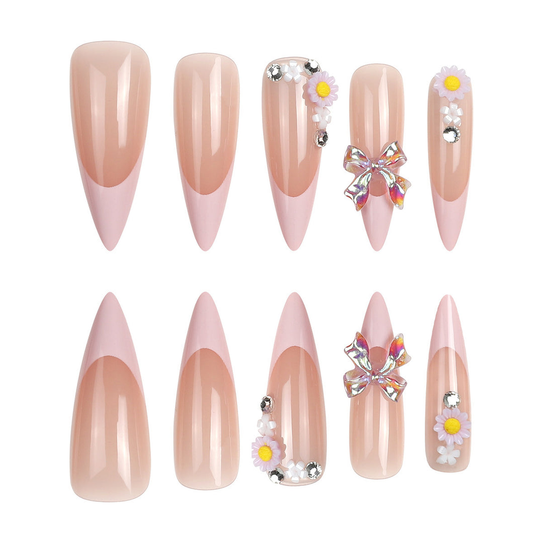 Elegant Stiletto Press-On Nails with Floral and Gem Accents Bowlift