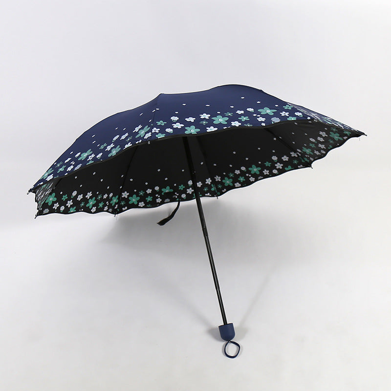 Women's Folding Umbrella with Detailed Floral Design Bowlift