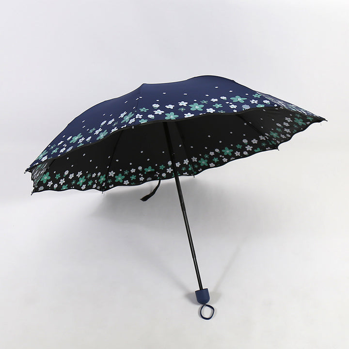 Women's Folding Umbrella with Detailed Floral Design Bowlift