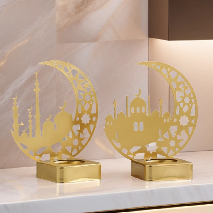 Decorative Crescent Mosque Metal Tealight Candle Holder Bowlift