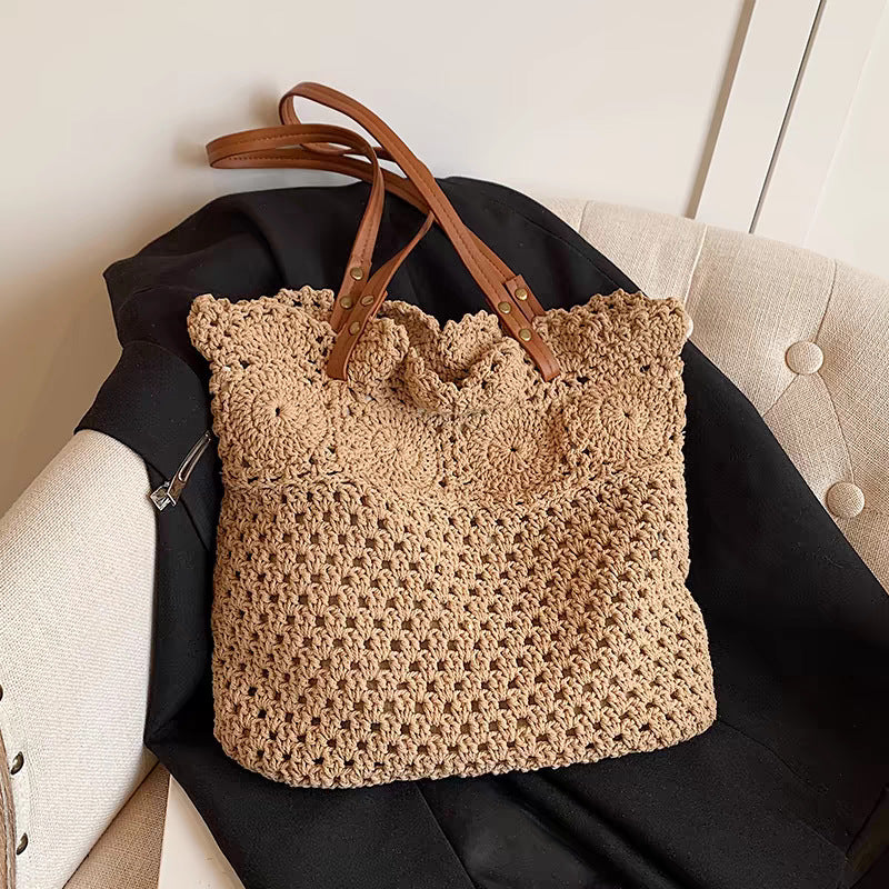 Macrame shopping bag with leather handles Bowlift