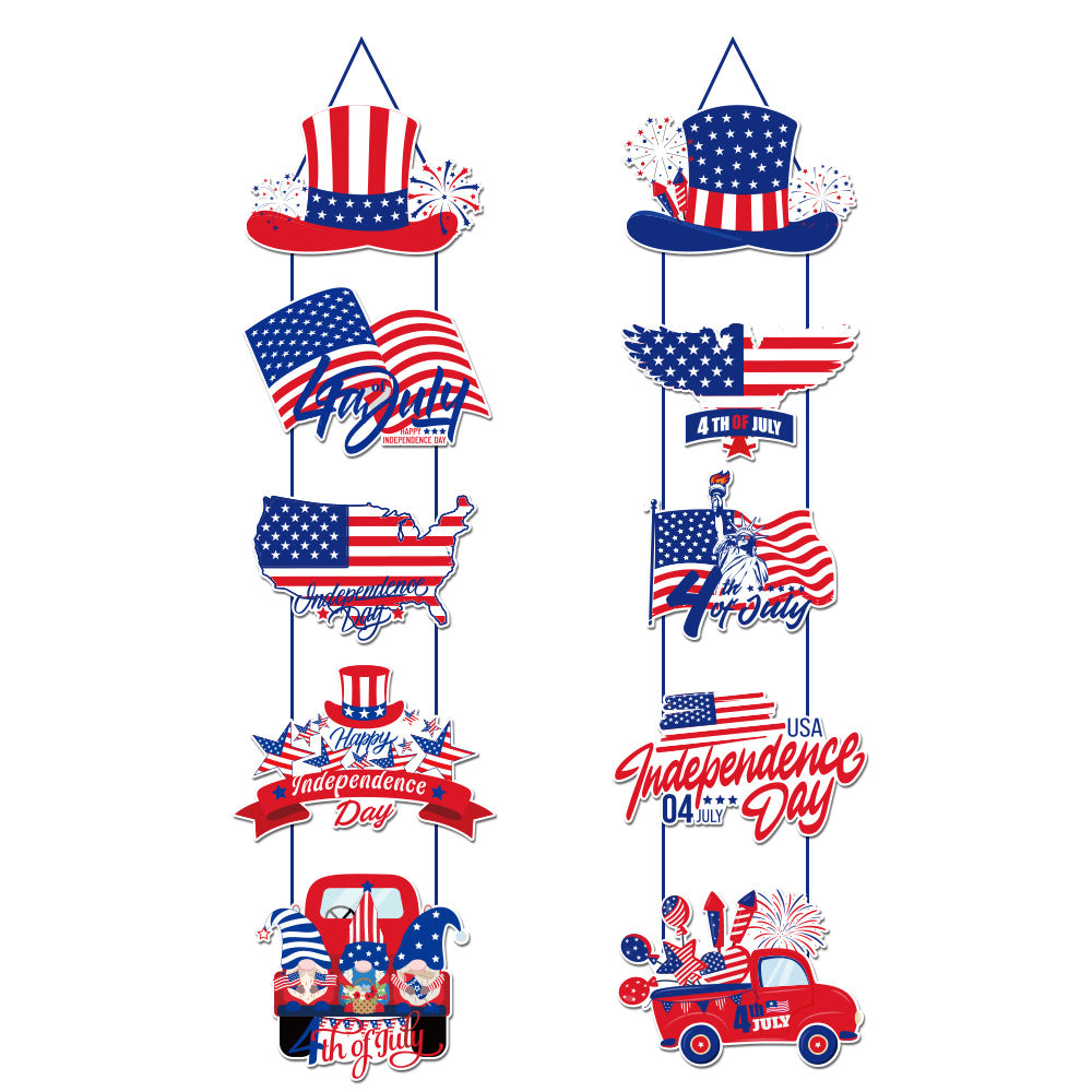 Independence Day multi-panel layered porch hanging sign garland with weatherproof PVC-backed panels and reinforced rope Bowlift