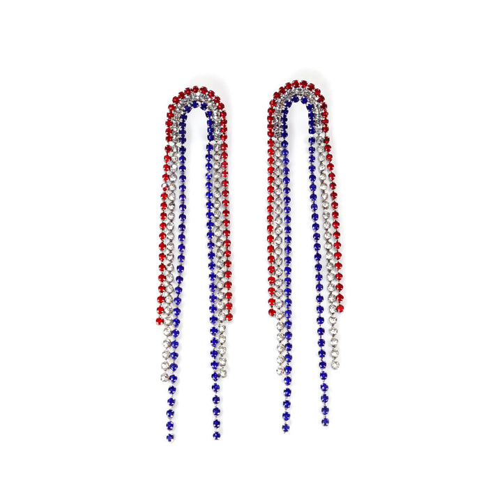 Women nano sparkling statement earrings with long rhinestone tassels Bowlift