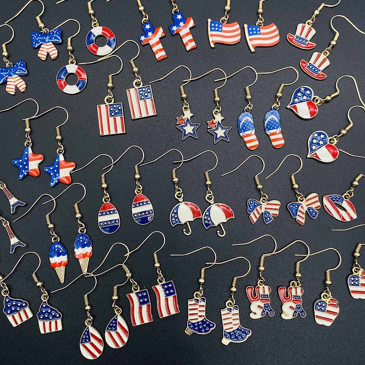 Women's Independence Day patriotic enamel flag dangle earrings with hypoallergenic fishhook wires Bowlift