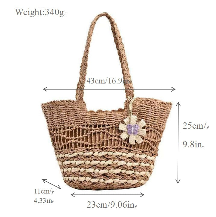 Handwoven straw bag with unique flower detail Bowlift