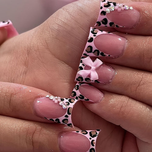 Glamorous Floral and Leopard Print Press-On Nail Art Bowlift