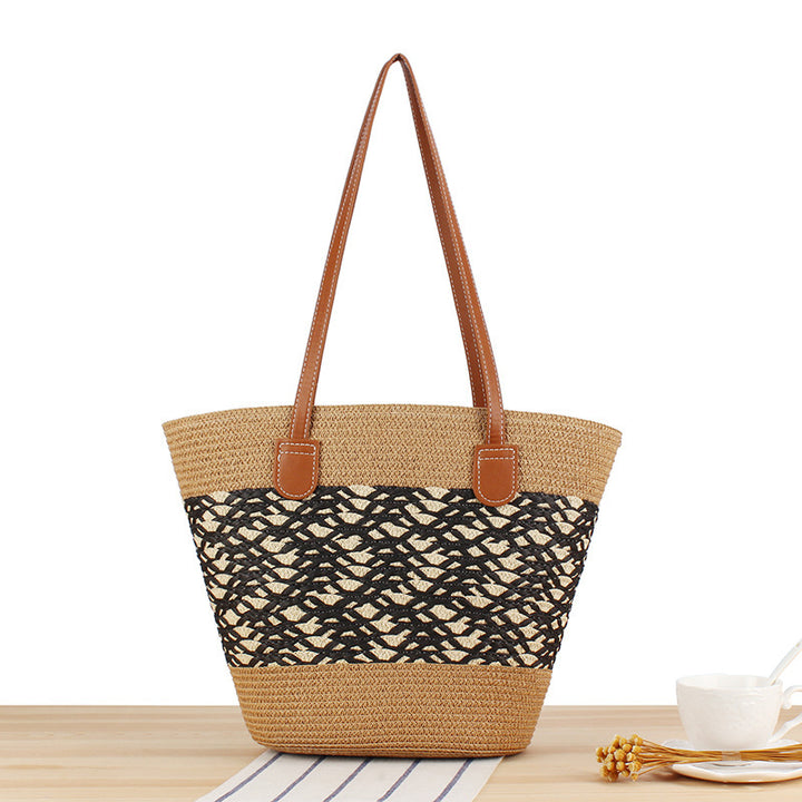 Elegant Straw Bag with Attractive Leather Handles Bowlift