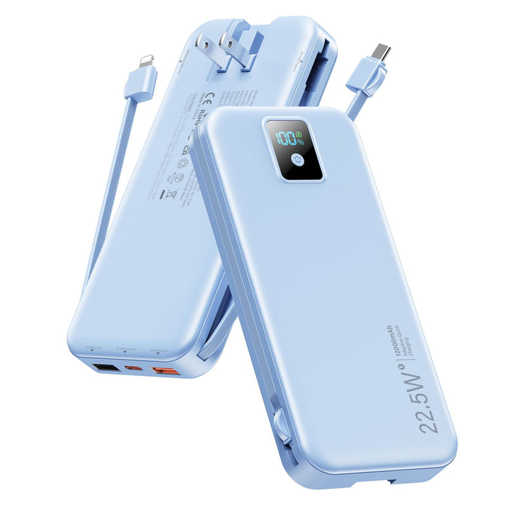 Power bank with digital LCD display and integrated charger Bowlift
