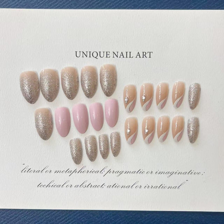 Elegant Artificial Nail Tips with Glitter Accents Bowlift