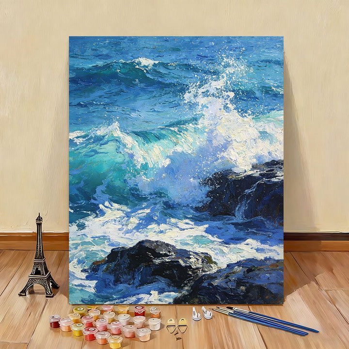 Ocean Wave Landscape Paint by Numbers Canvas Art Kit Bowlift