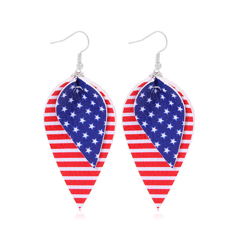 Women's lightweight drop earrings with stars-and-stripes design made of vegan leather Bowlift