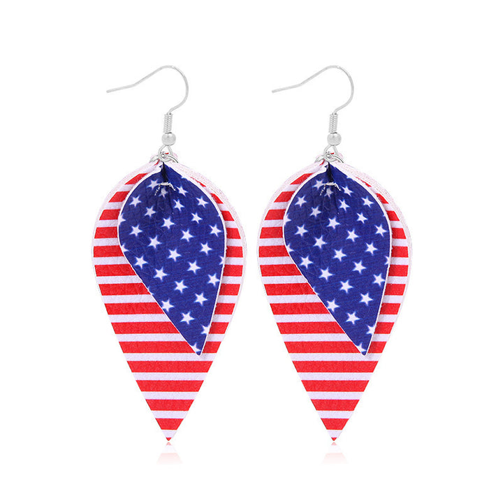 Women's lightweight drop earrings with stars-and-stripes design made of vegan leather Bowlift