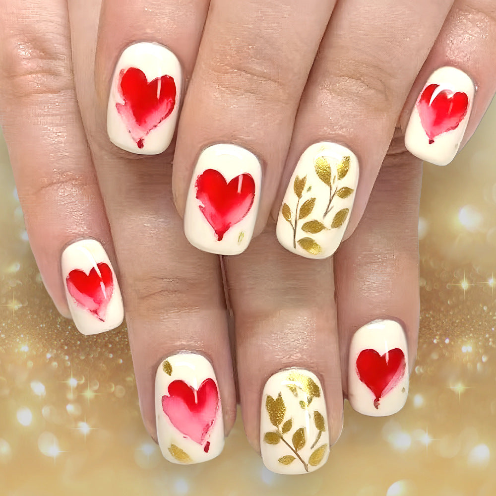 Romantic Heart-Designed Press-On Nail Art Set Bowlift