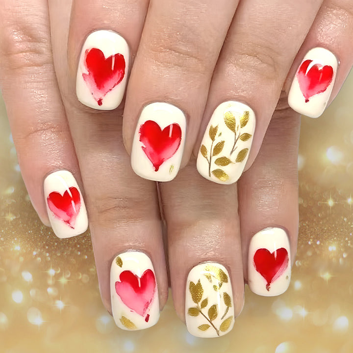 Romantic Heart-Designed Press-On Nail Art Set Bowlift