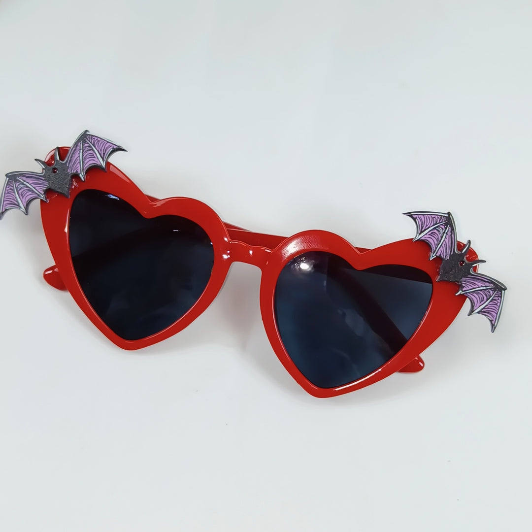 Heart-Shaped Sunglasses with Bat Accents Bowlift