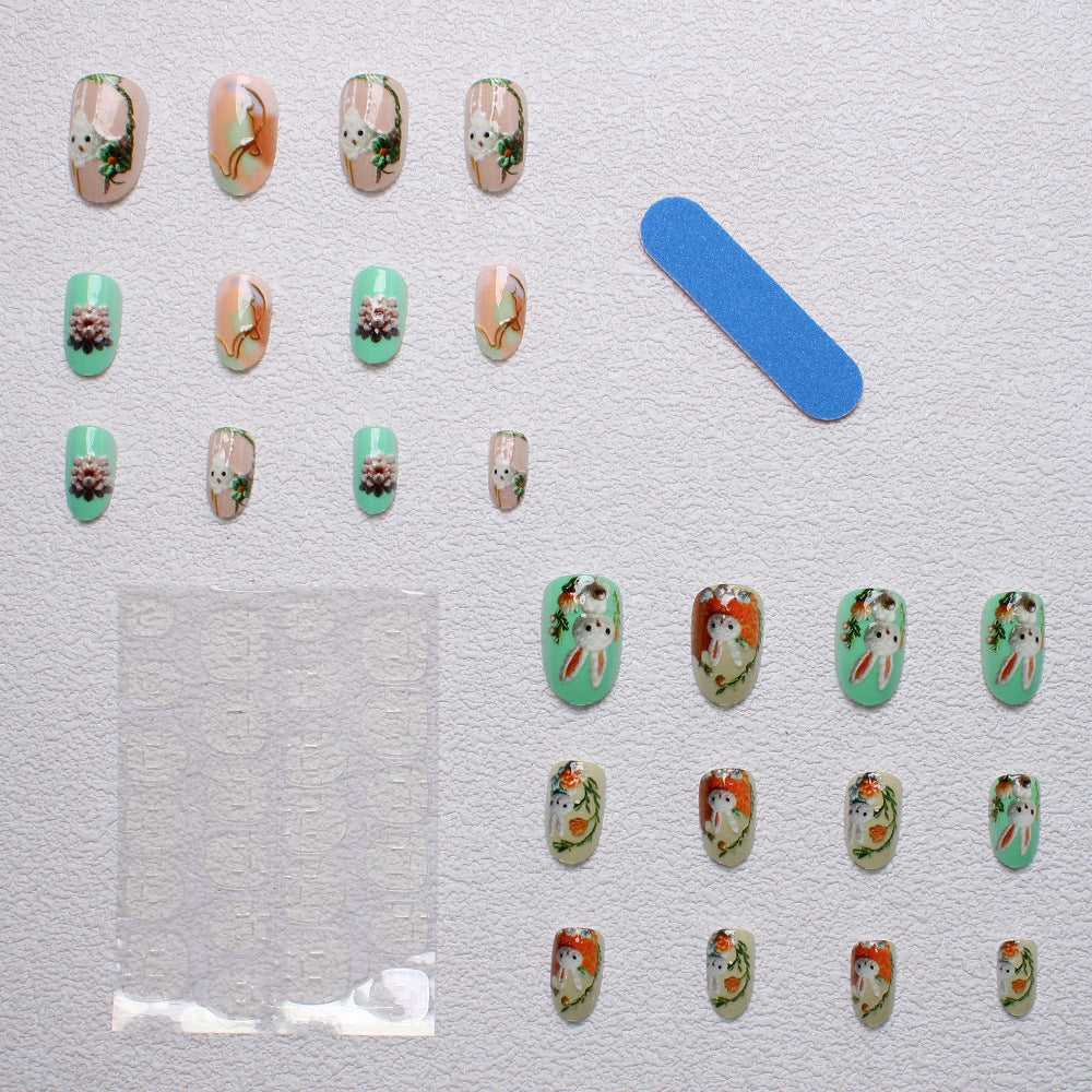 Whimsical Bunny-Themed 3D Press-On Nail Art Bowlift