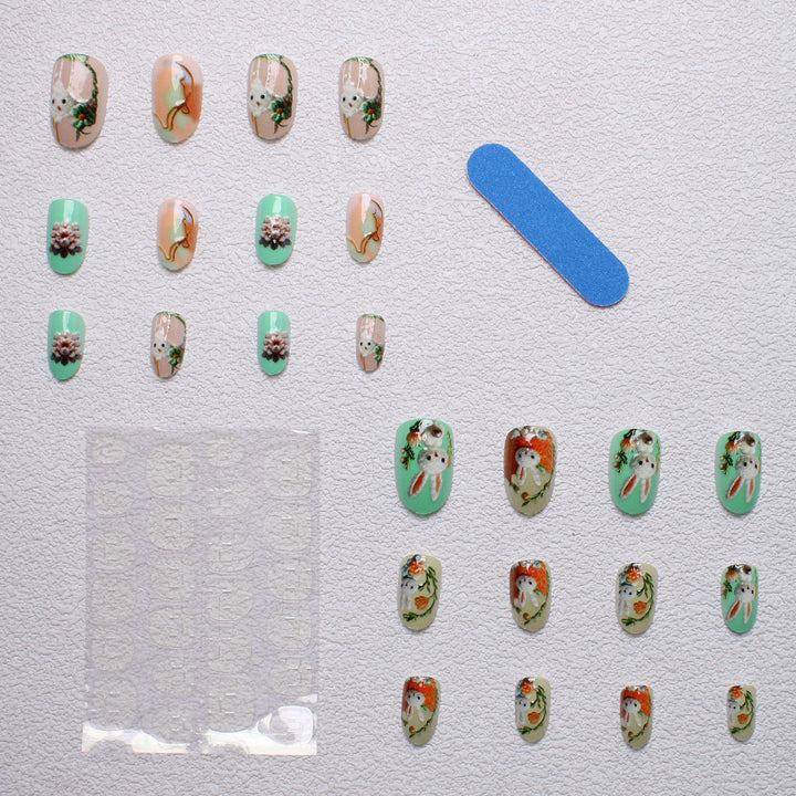 Whimsical Bunny-Themed 3D Press-On Nail Art Bowlift