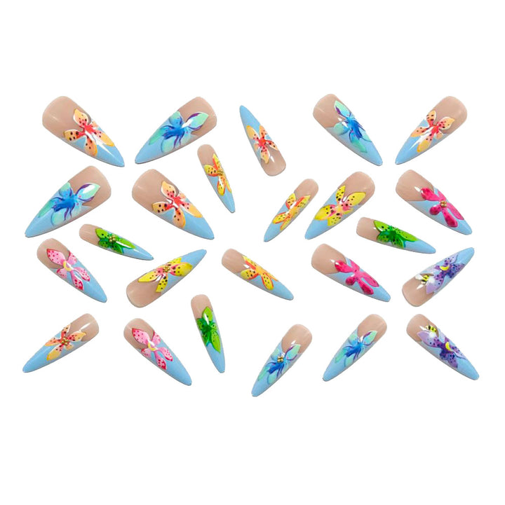 Artificial nails with colorful 3D flower designs Bowlift