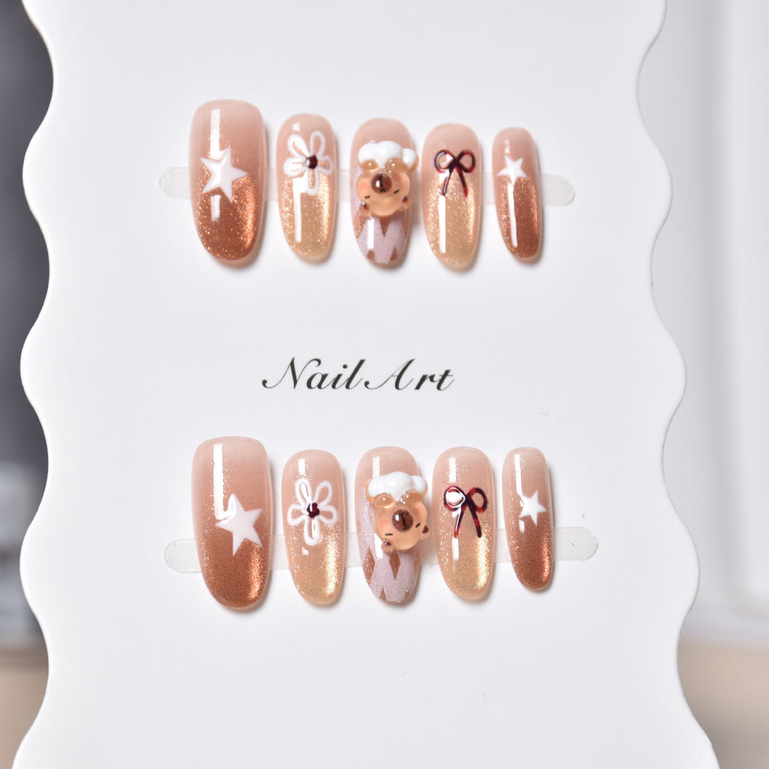 Artistic 3D Character-Themed Press-On Nail Extensions Bowlift