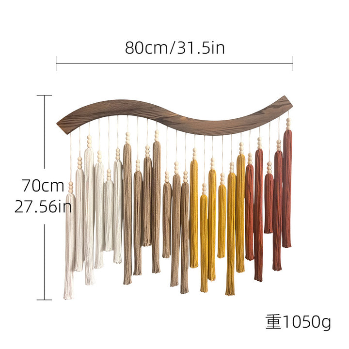 Curved Wooden Rod Macramé Wall Hanging with Long Cotton Tassels Bowlift