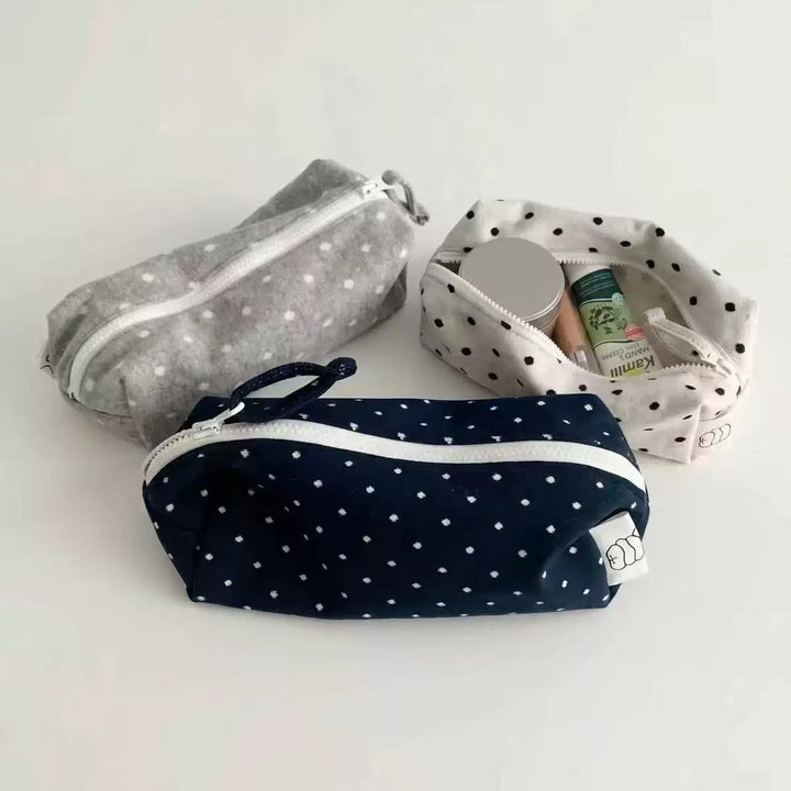 Cotton Polka Dot Zip Organizer Pencil Pouch Bowlift