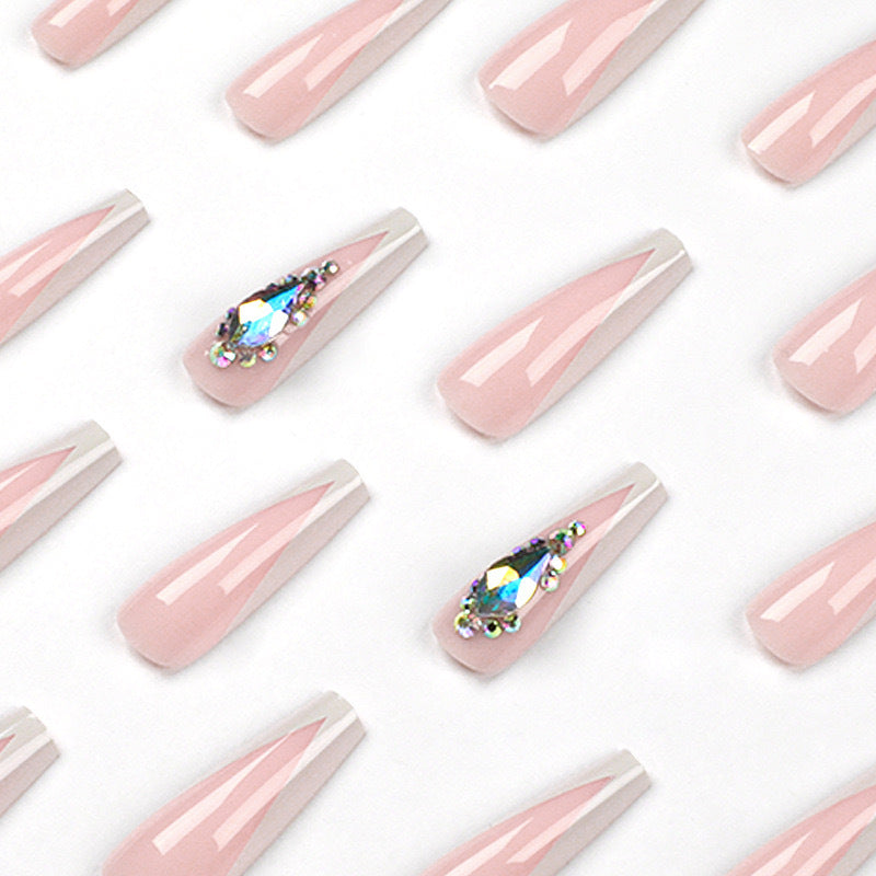 Artificial nails with elegant tips and rhinestone detail Bowlift