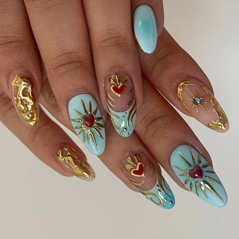 Artistic Floral Embellished Press-On Nail Set Bowlift