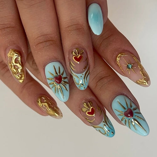 Artistic Floral Embellished Press-On Nail Set Bowlift