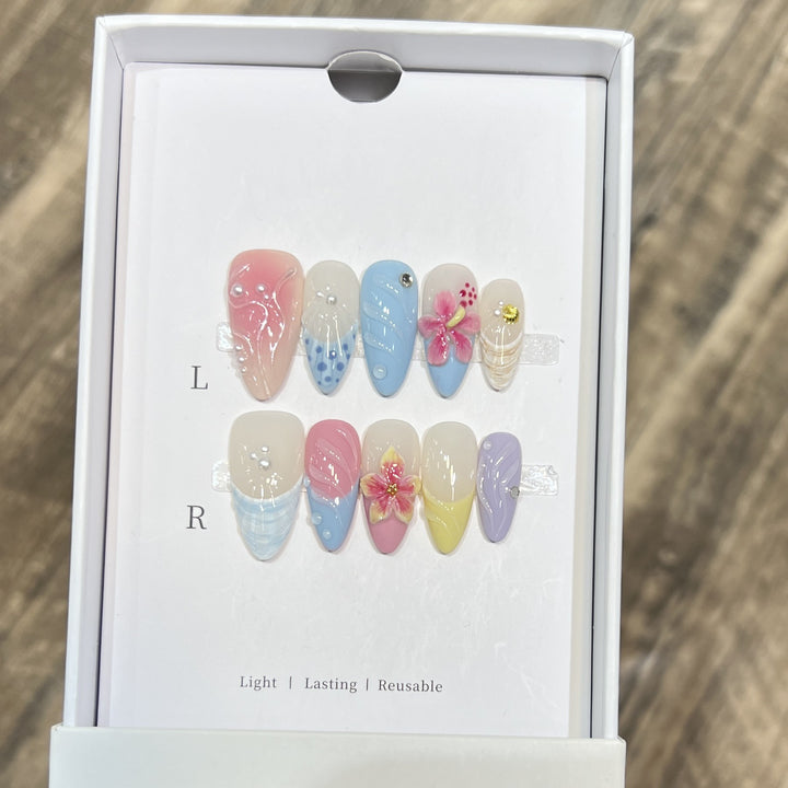 Artistic Floral Stiletto Press-On Nail Set Bowlift