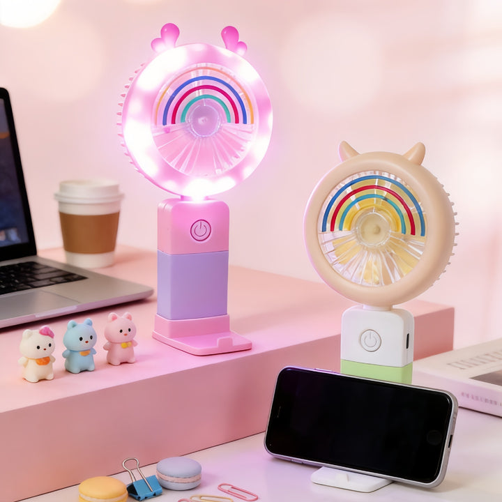 Women's Portable LED Hand Fan with Creative Light Effects Bowlift