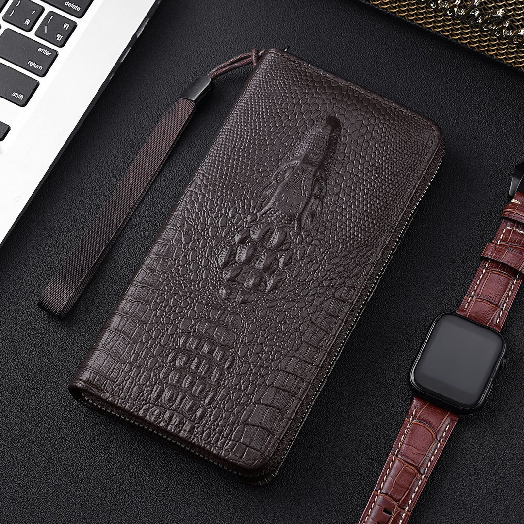 Luxe Crocodile-Embossed Zippered Wallet