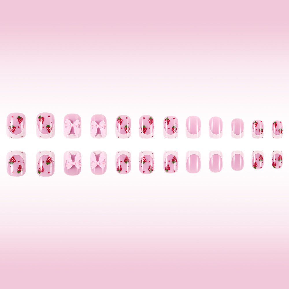 Decorative Strawberry-Themed Press-On Nail Art Bowlift
